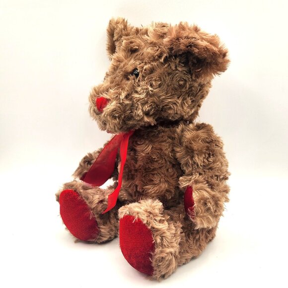 DAN DEE Vtg. Collector's Choice Brown Stuffed Bear Red Bow Paws Dual Texture 13" - Picture 2 of 8